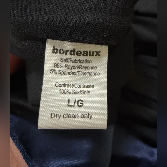 Anthropologie Bordeaux Top Silk Tank Ruffle Navy Black Front Bow Detail Sz Large - Picture 5 of 6